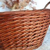Large vintage dark wicker basket with handles