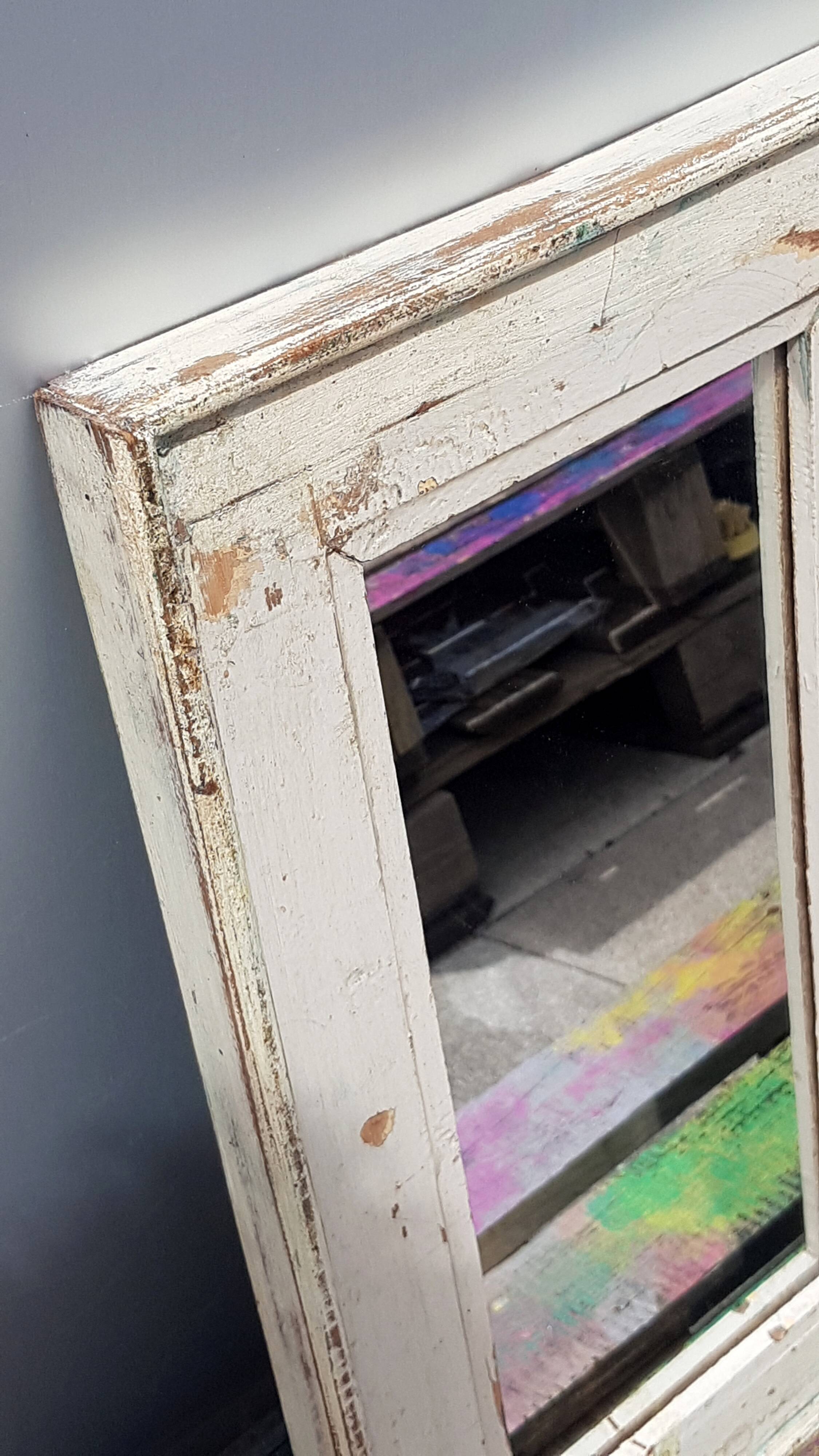 White Mirror Old Teak Wood Patina