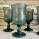 6 BIOT stemmed glasses in blue bubbled glass