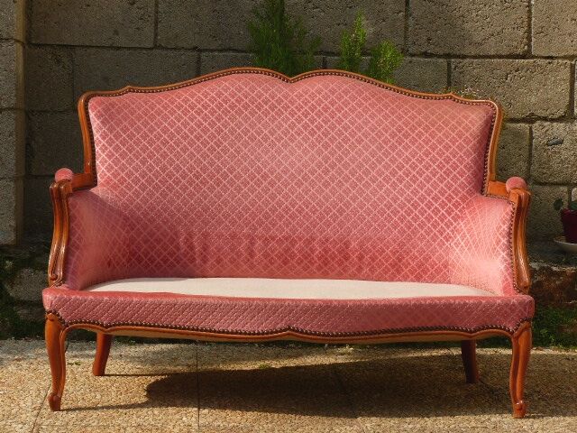 Pink velvet vintage sofa bench