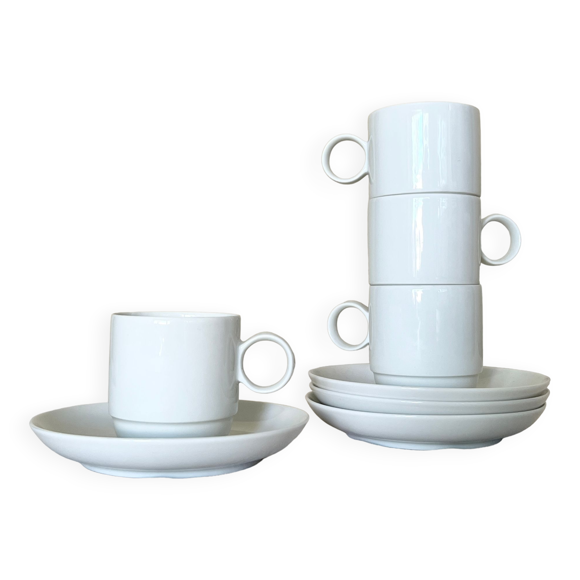 Rosenthal Studio Linie, white cups and saurcers, model DUO, designed by Ambrogio Pozzi