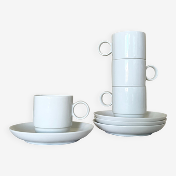 Rosenthal Studio Linie, white cups and saurcers, model DUO, designed by Ambrogio Pozzi