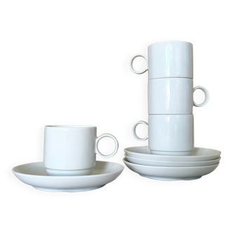 Rosenthal Studio Linie, white cups and saurcers, model DUO, designed by Ambrogio Pozzi