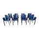 Postmodern blue leather dining chairs Italy, 1980s set of 8