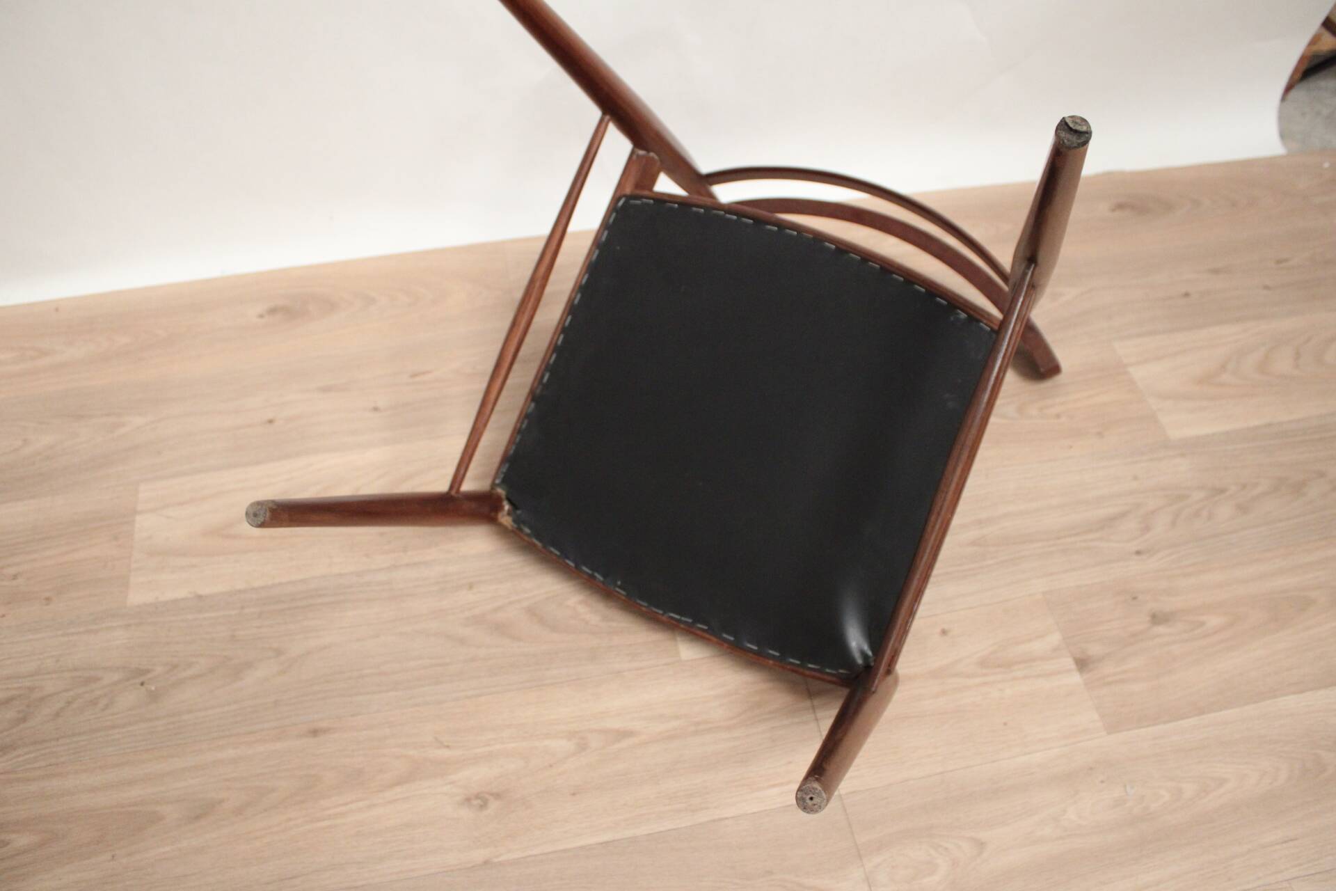 Vintage teak and faux leather office chair 1960 Denmark