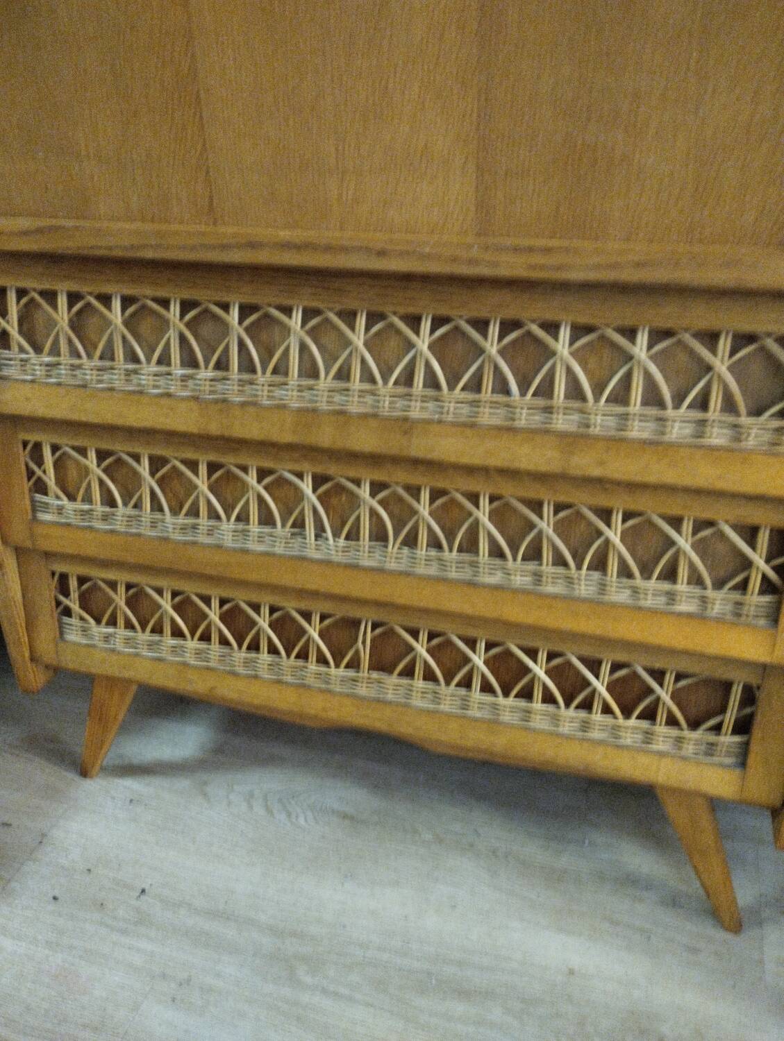 Rattan and oak secretary from the 60s