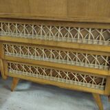 Rattan and oak secretary from the 60s