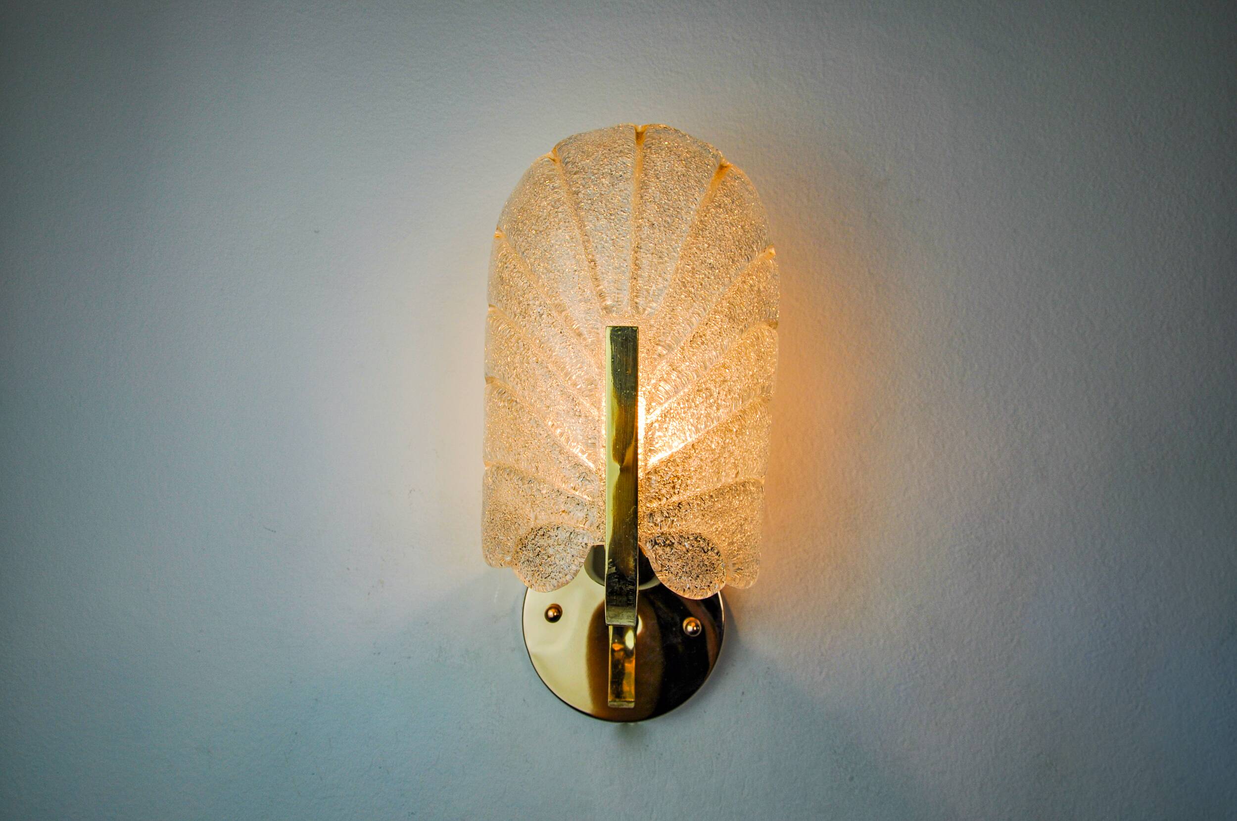 "Leaf" wall lamp by Lyfa, frosted Murano glass, Germany, 1970