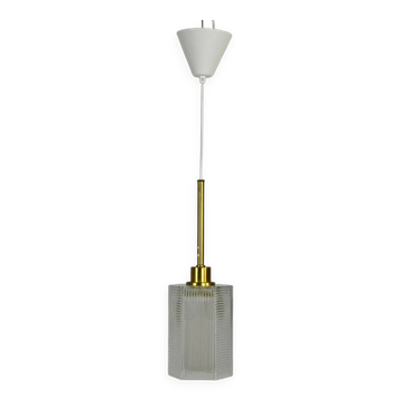 Pendant Lamp, Pressed Glass and Brass, 1960s, Sweden