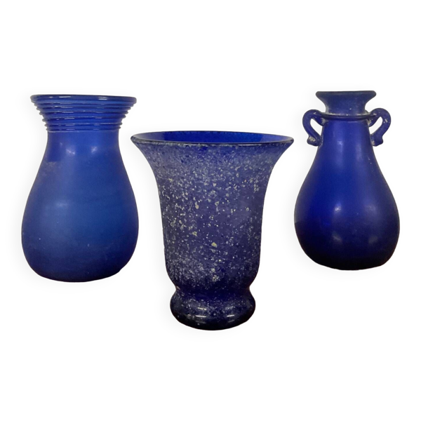 Série de 3 vases Murano « Scavo » en pâte de verre années 60-70
