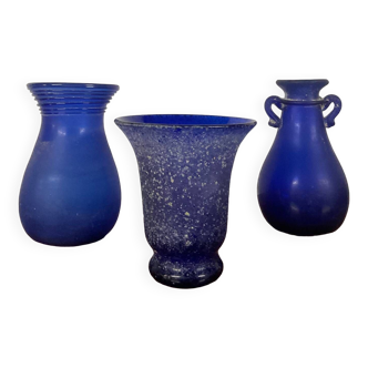 Series of 3 Murano “Scavo” vases in glass paste from the 60s and 70s