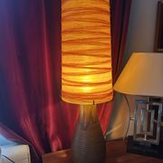 Lampe Accolay en terre cuite, abat jour résine à double éclairage, 1960