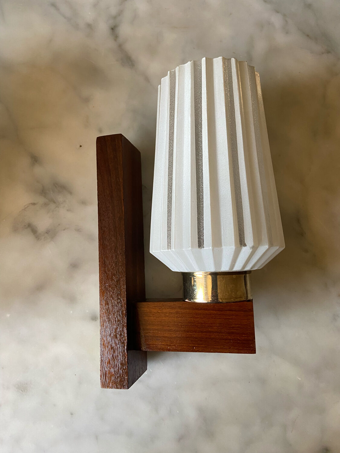 Pair of Scandinavian sconces in brass and opaline teak