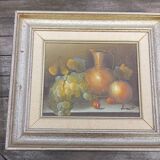Oil on canvas painting still life with grapes, signed Burnett