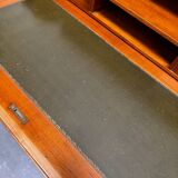 Cylinder desk with marquetry featuring a crosshatch design.