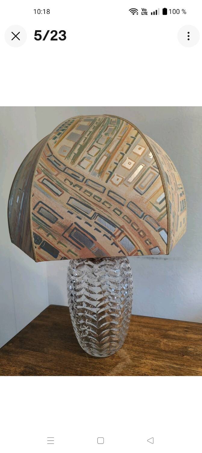 Large 1980s Lamp with Crystal Base/Vase/Handcrafted Lampshade - Unique Piece