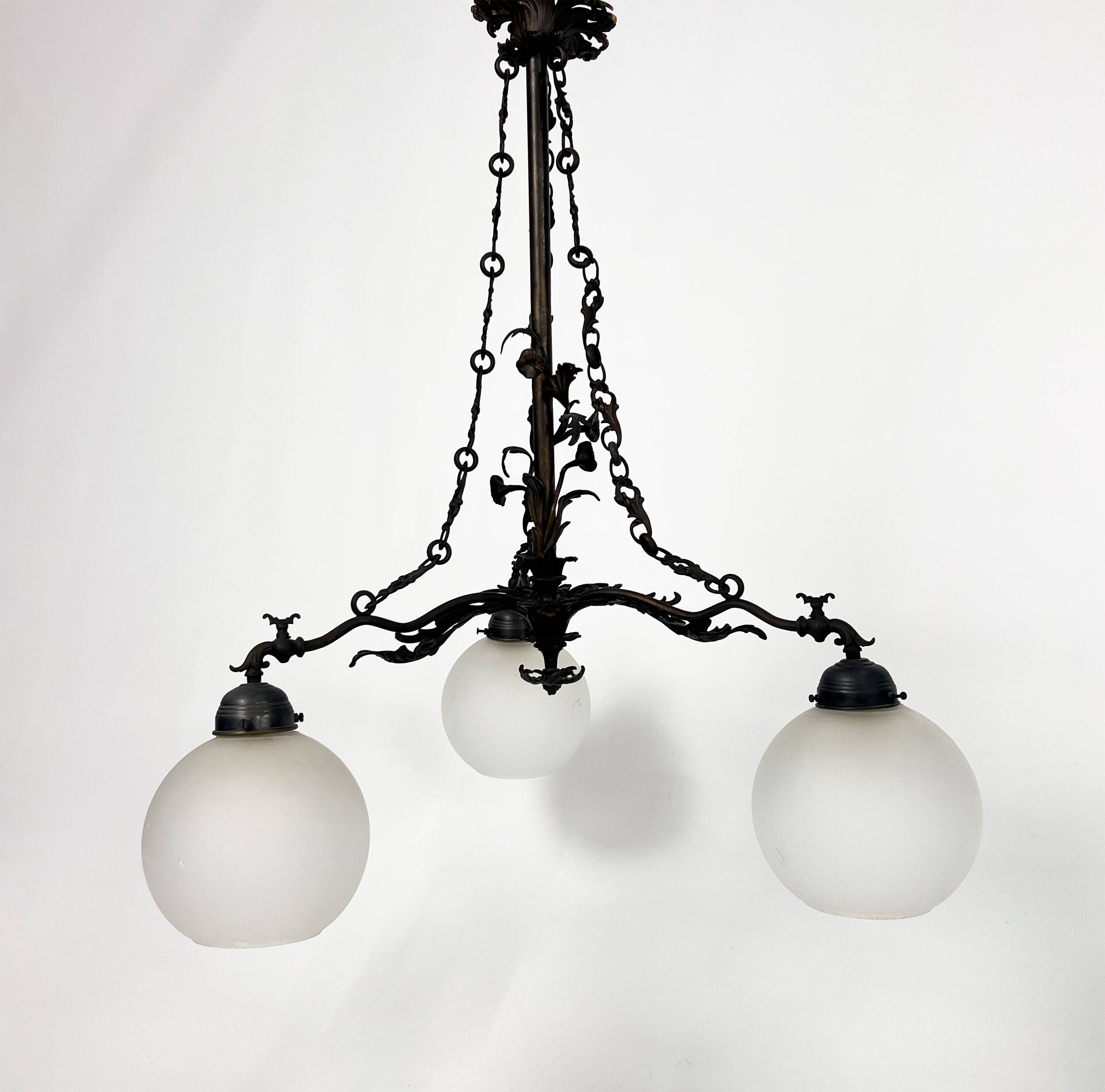 Vintage gothic brass and glass chandelier, 1970s