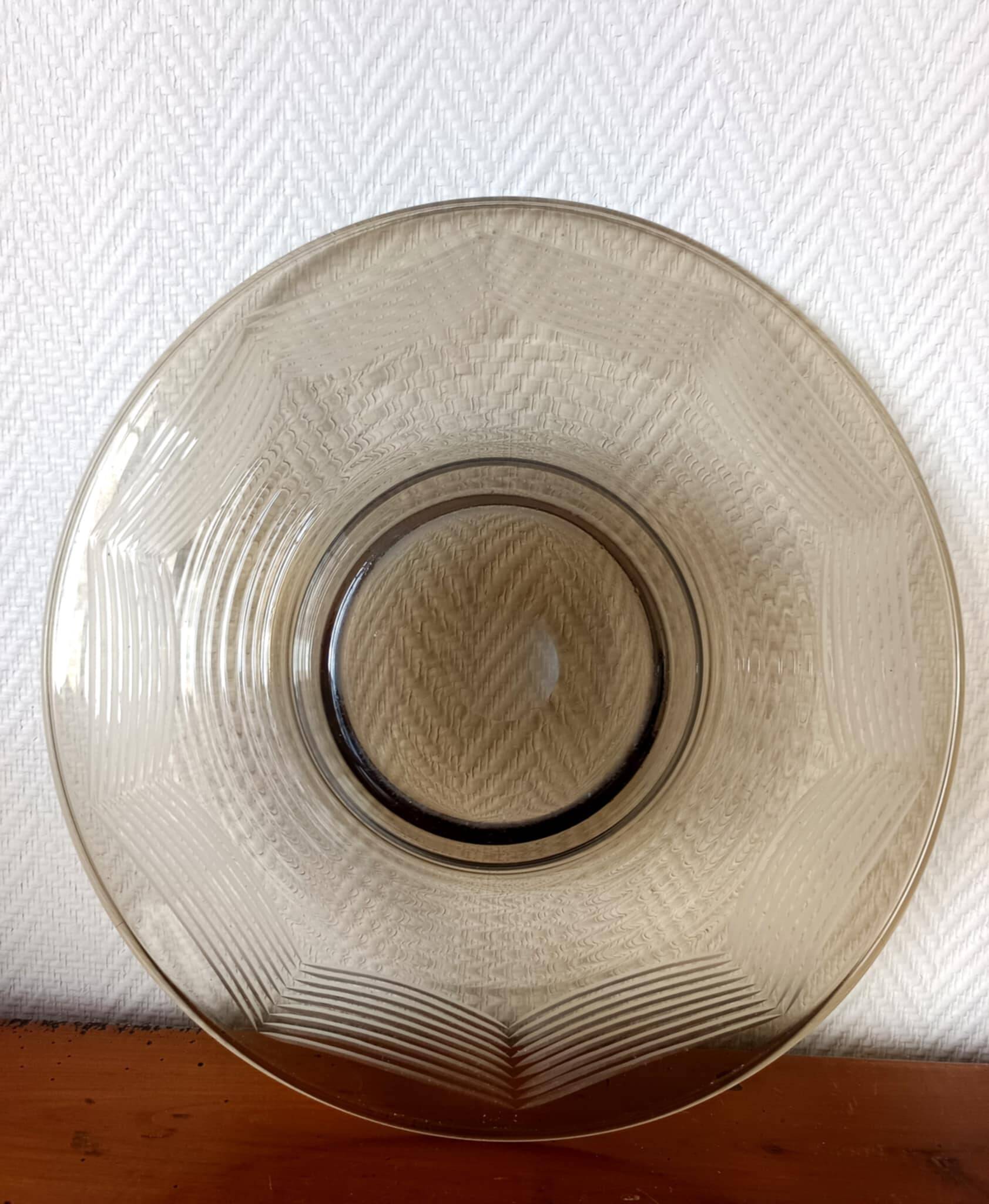 Large Art Deco smoked glass bowl