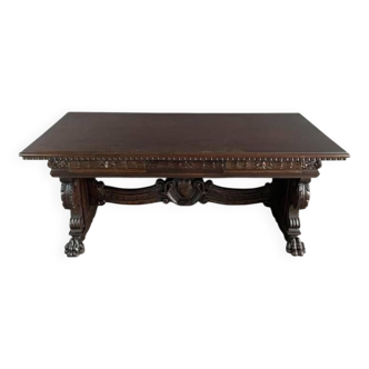 Large Renaissance style desk table in solid wood, late 19th / early 10th century