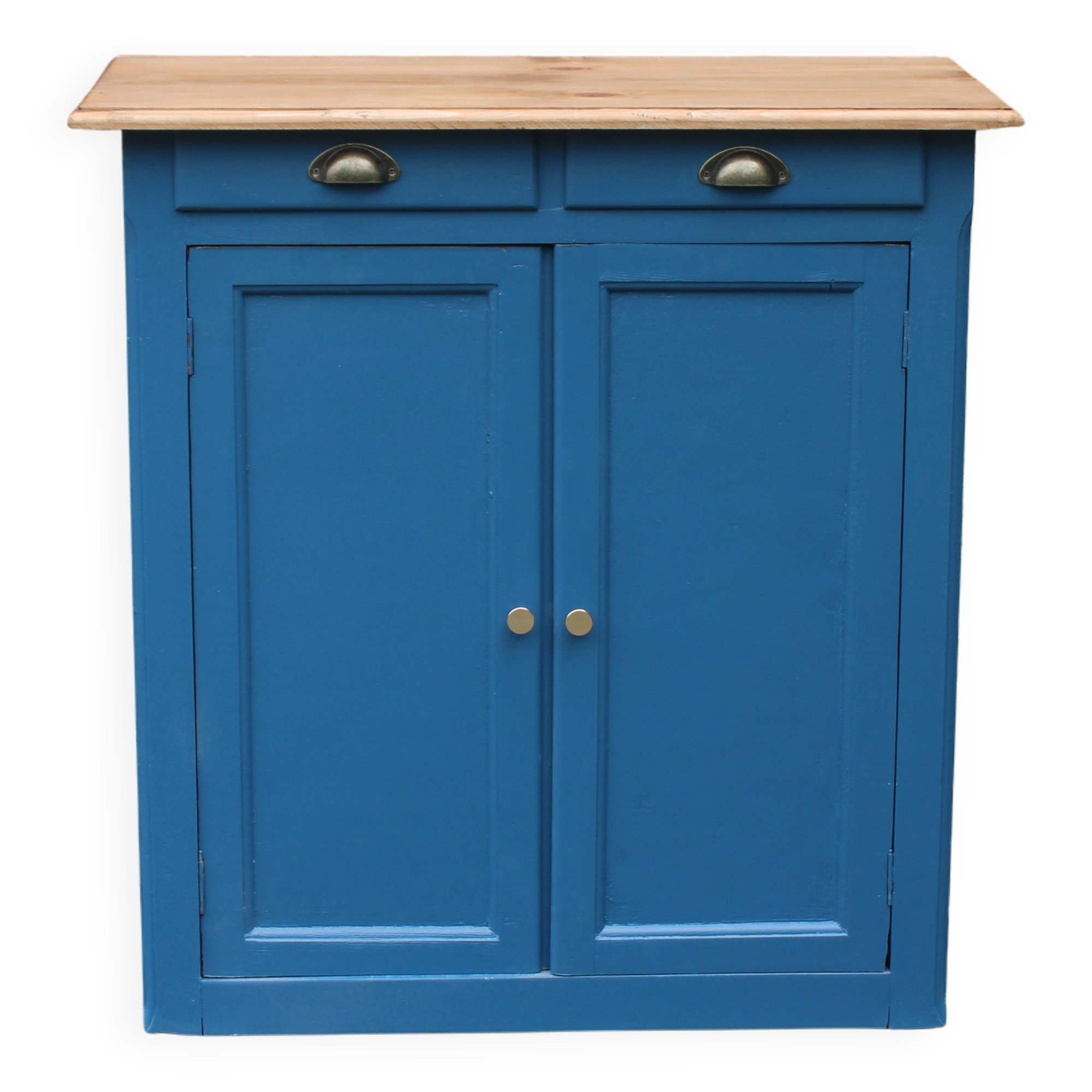 Vintage deep blue Parisian sideboard & natural wood top