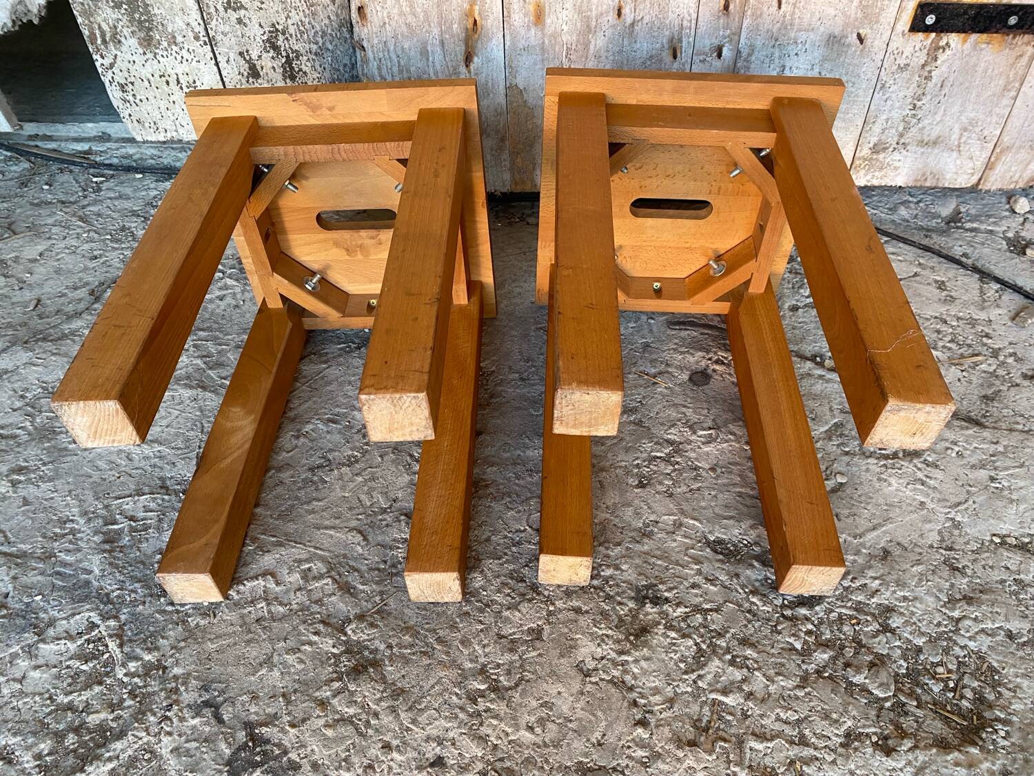 Pair of Vintage Raw Wood Stools