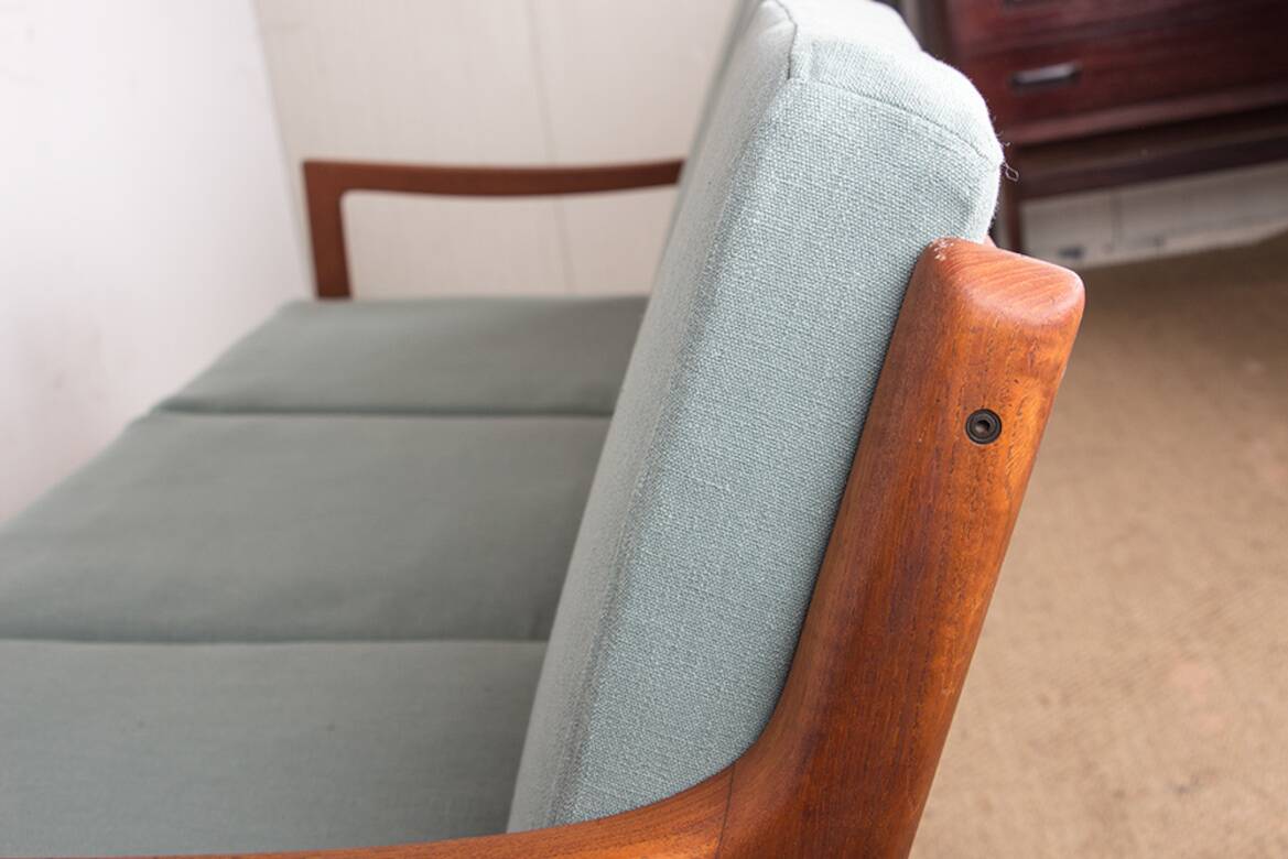 Danish 3-seater sofa in teak and new fabric, Senator model Ole Wanscher, France & Son.