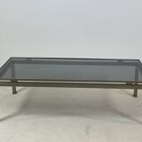 Brass coffee table with smoked glass top by Guy Lefevre, 1970s