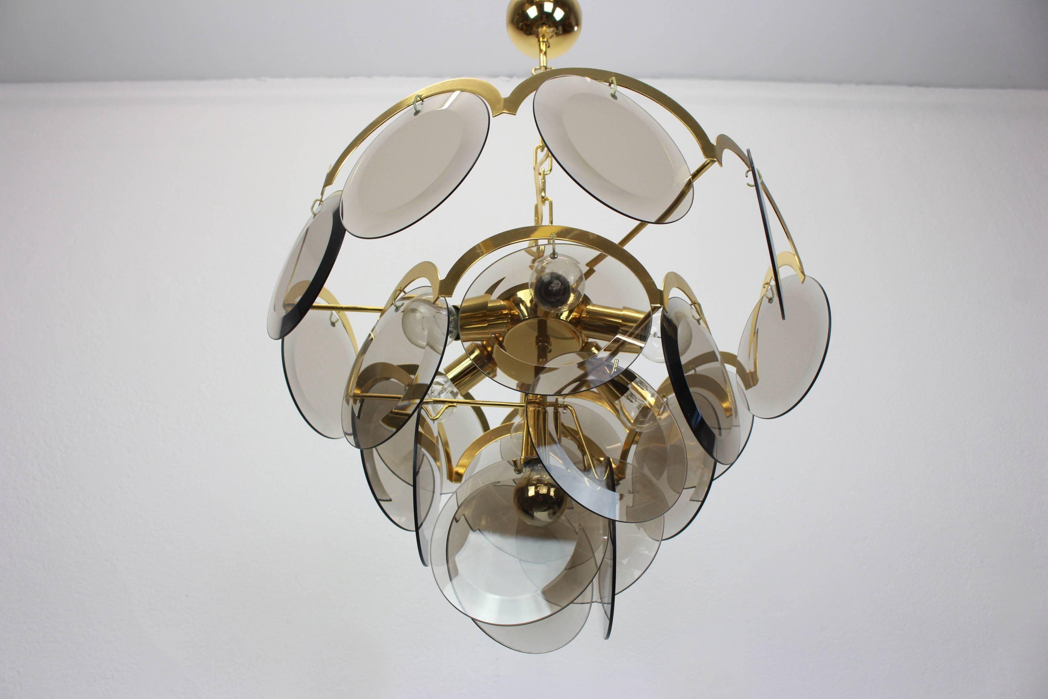 Smoked glass chandelier Vistosi, Italy, 1960s
