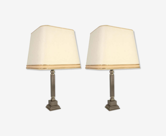 Pair of chrome and brushed metal lamps