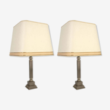 Pair of chrome and brushed metal lamps