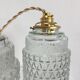 Pair of vintage molded pressed glass pendant lights