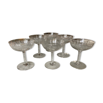 Set of 6 art deco champagne glasses