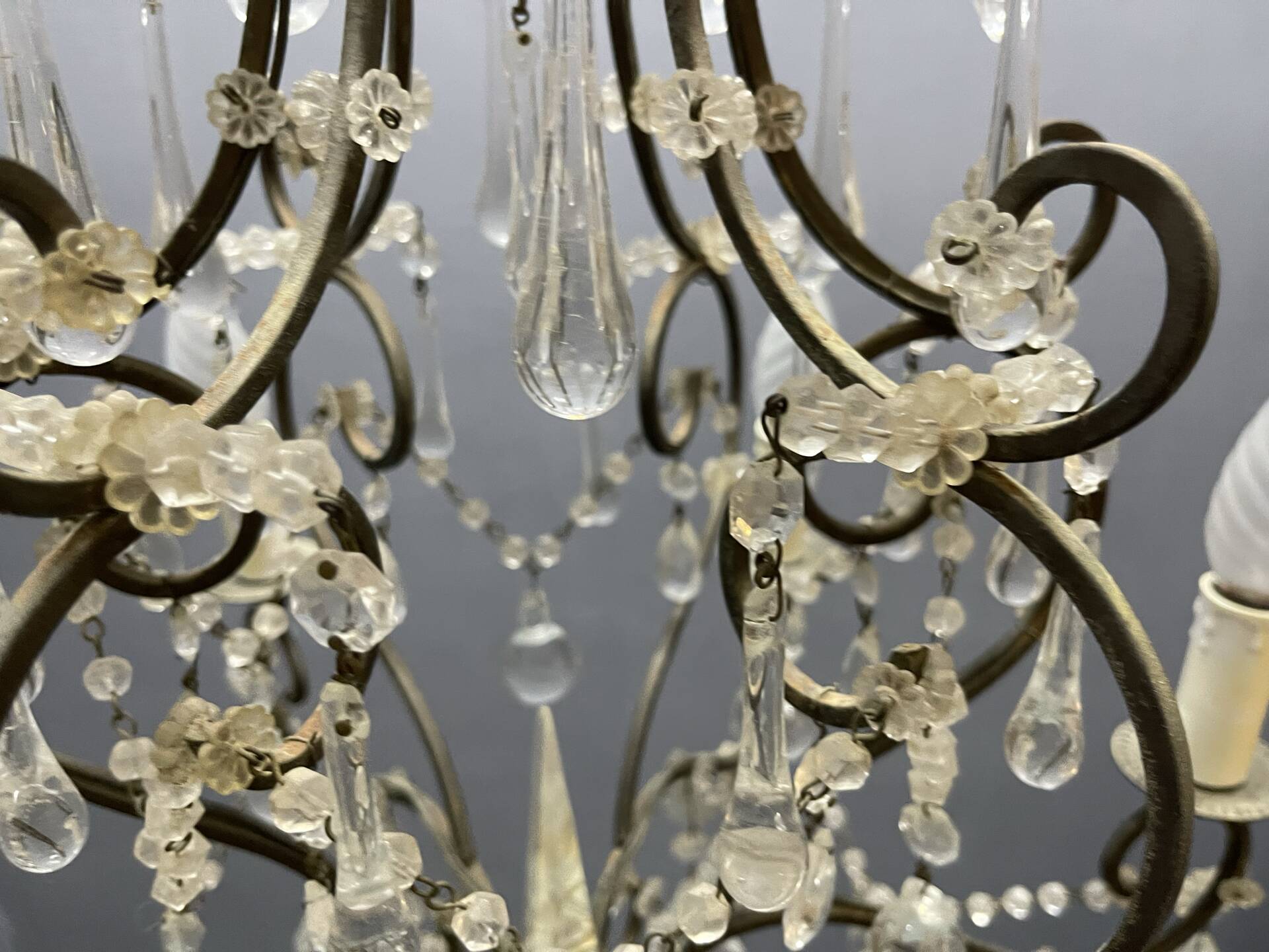Wrought Iron Murano Glass Chandelier 1950’s 
