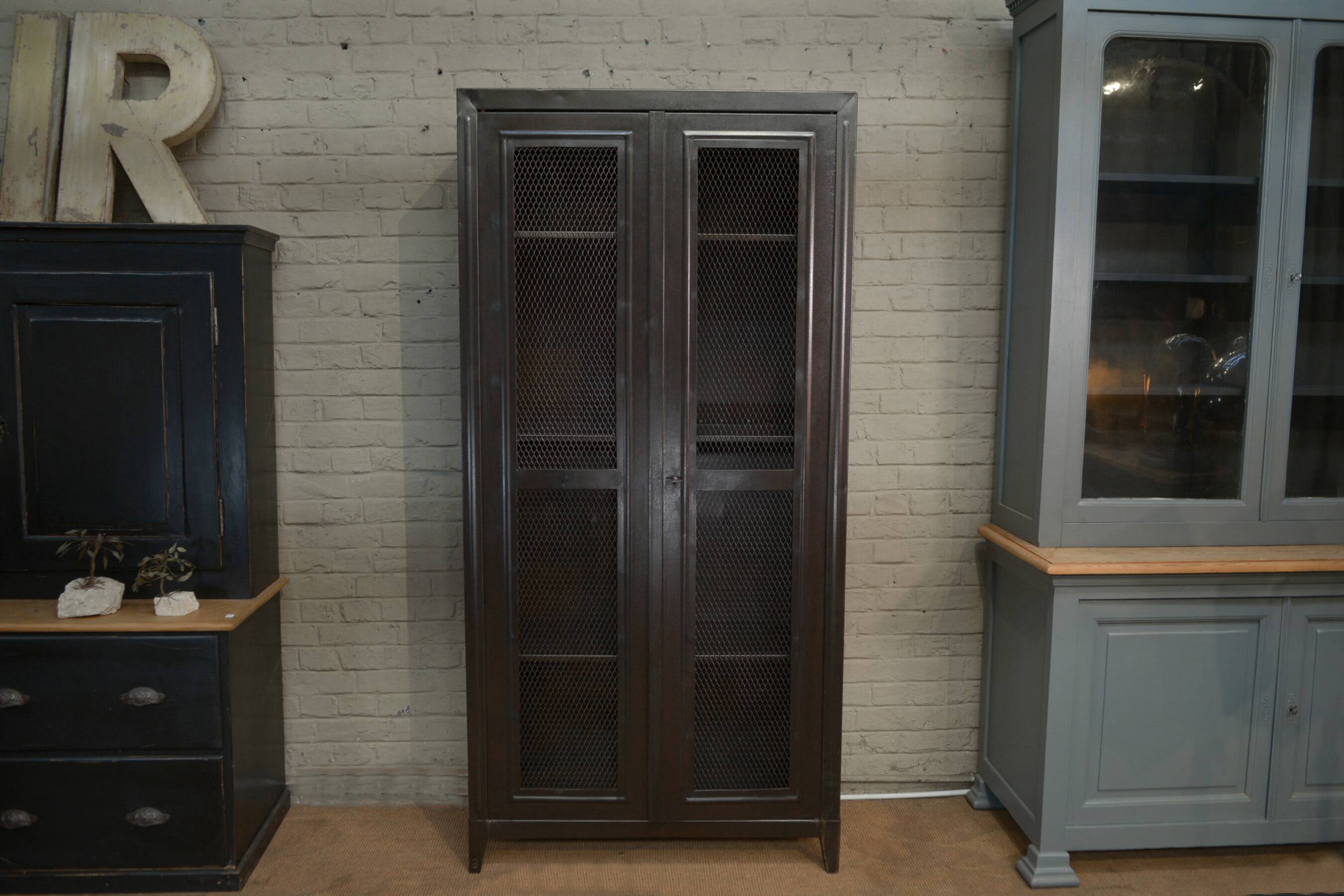Tolix 2-door metal wire mesh cabinet