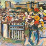 Painting HST "Floral composition with fortifications" J.M. Julien, early XX°