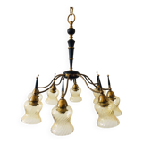 Atomic Age Design Brass and Glass Chandelier, 1950s