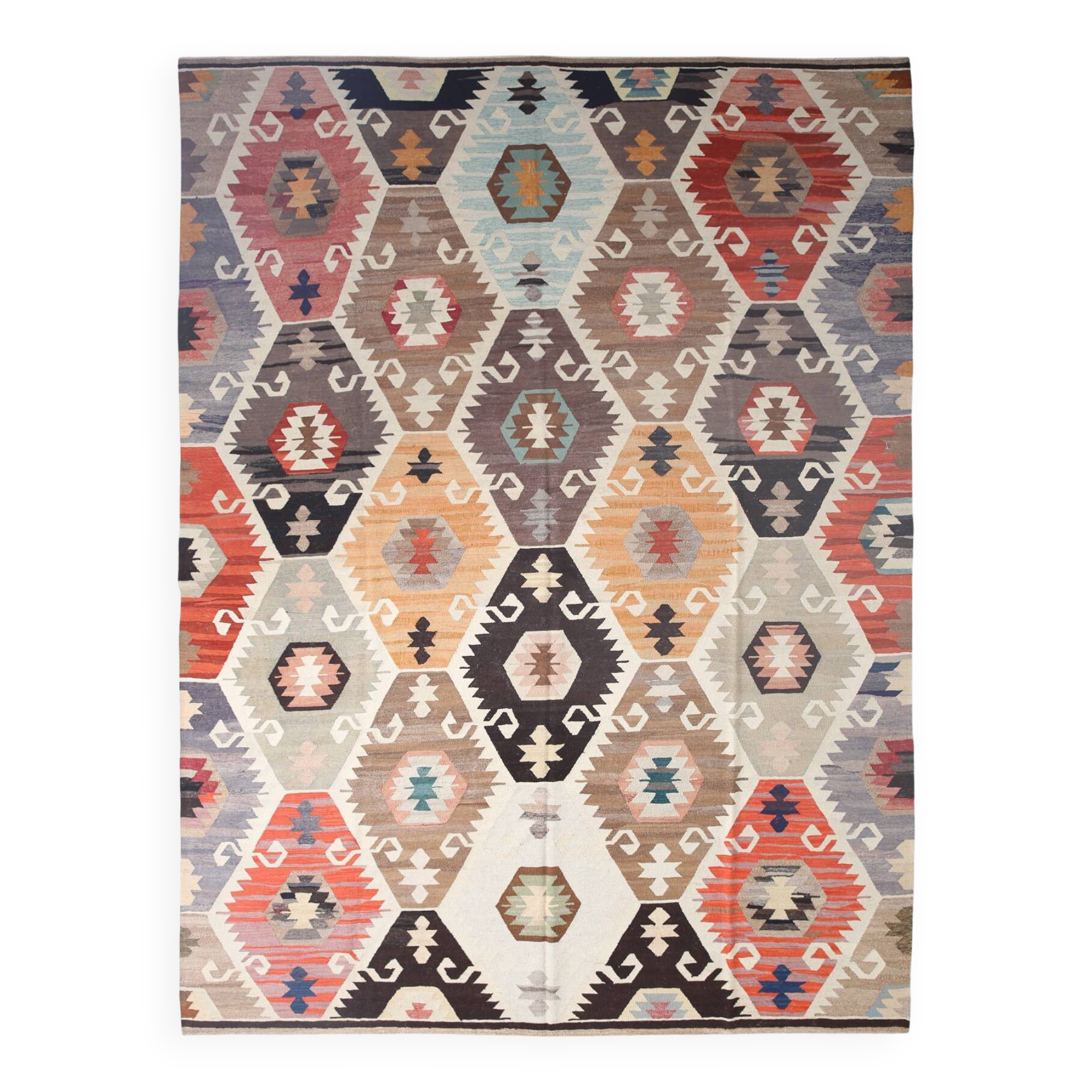 Turkish Multicolor Tribal Vintage Kilim Rug, 298x392Cm
