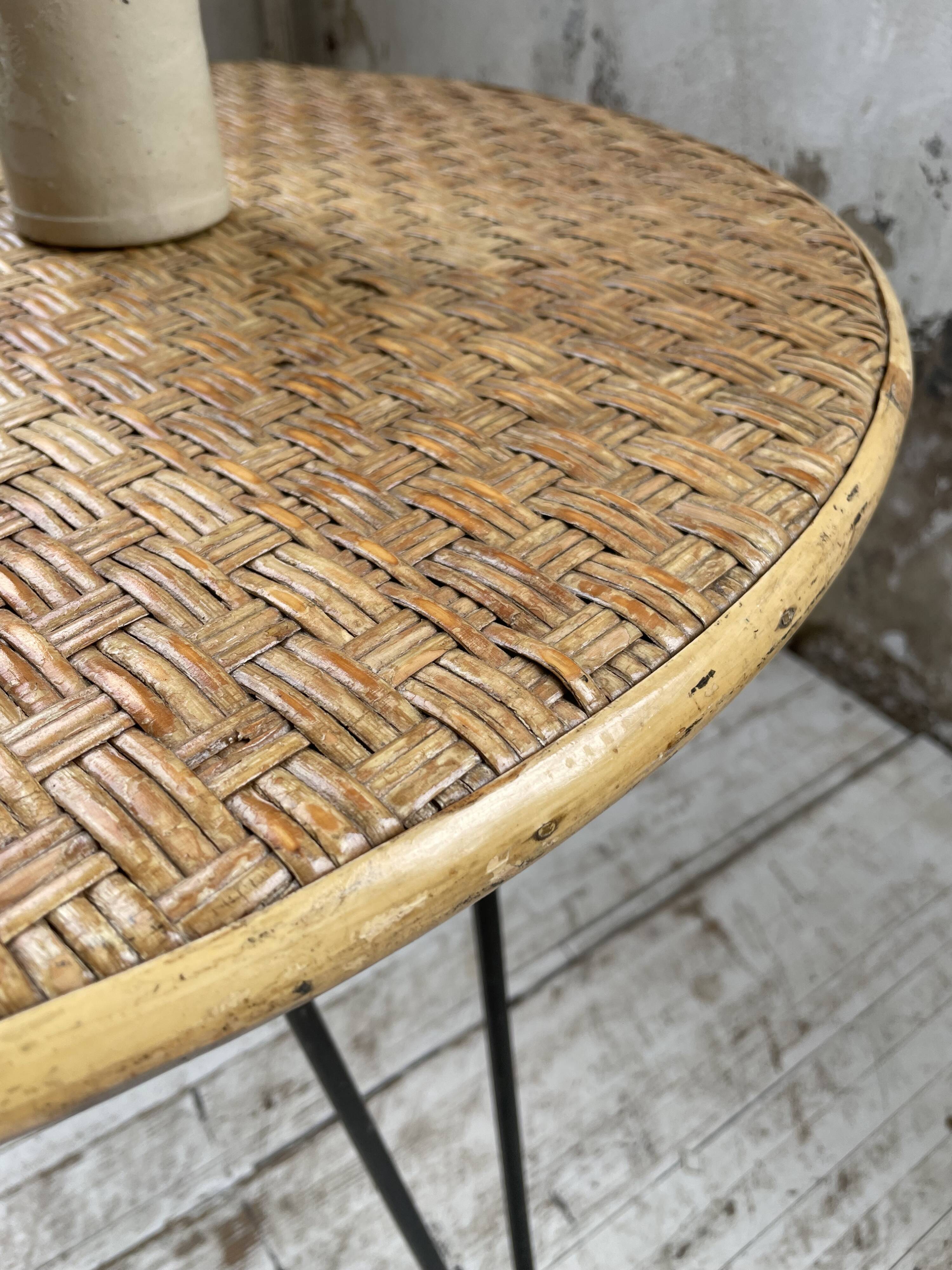 Wicker and metal coffee table from the 1950s