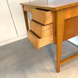1950s modernist oak desk with compass legs