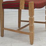 1970s, Danish armchair, striped red furniture wool, solid oak wood.