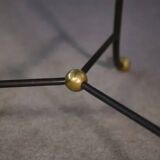 Marble side table with wrought iron base and brass balls in the style of Jean Royère, 1940s