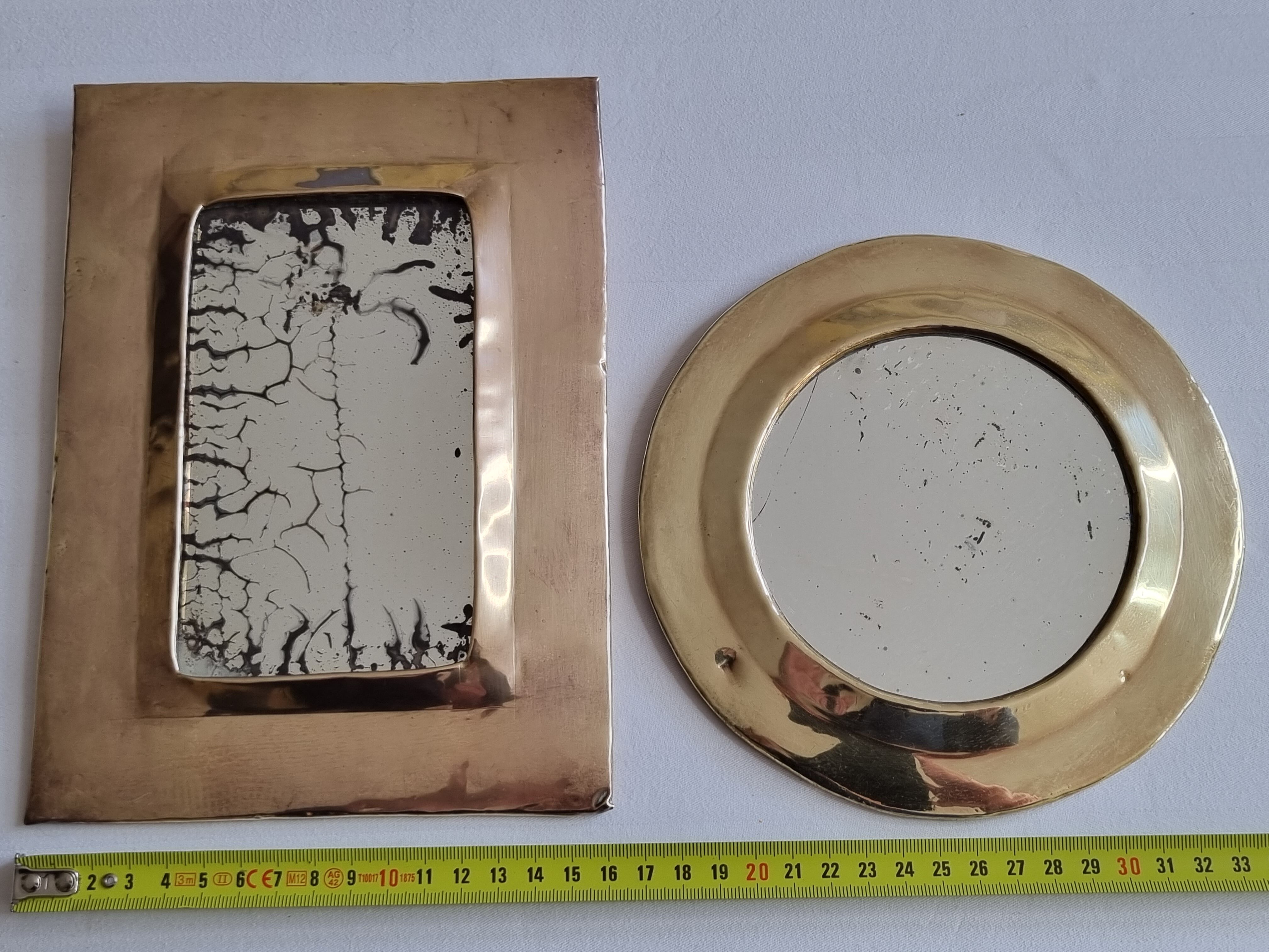 Set of two old Moroccan brass mirrors, 22 cm