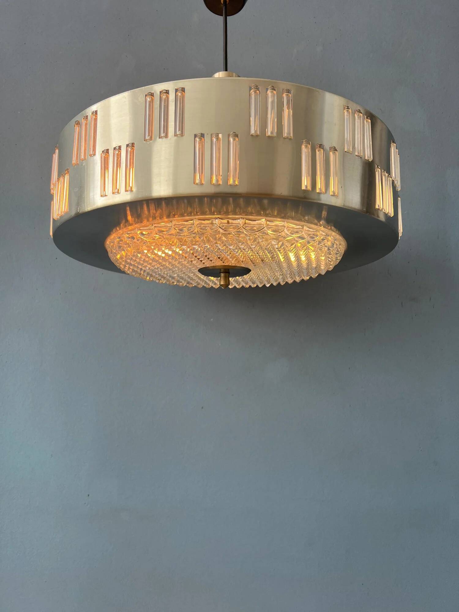 Vintage UFO pendant light with crystal glass
