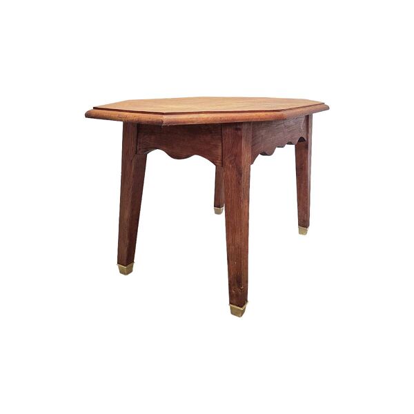 Ancienne table basse française en chêne avec pieds en bronze, années 1900