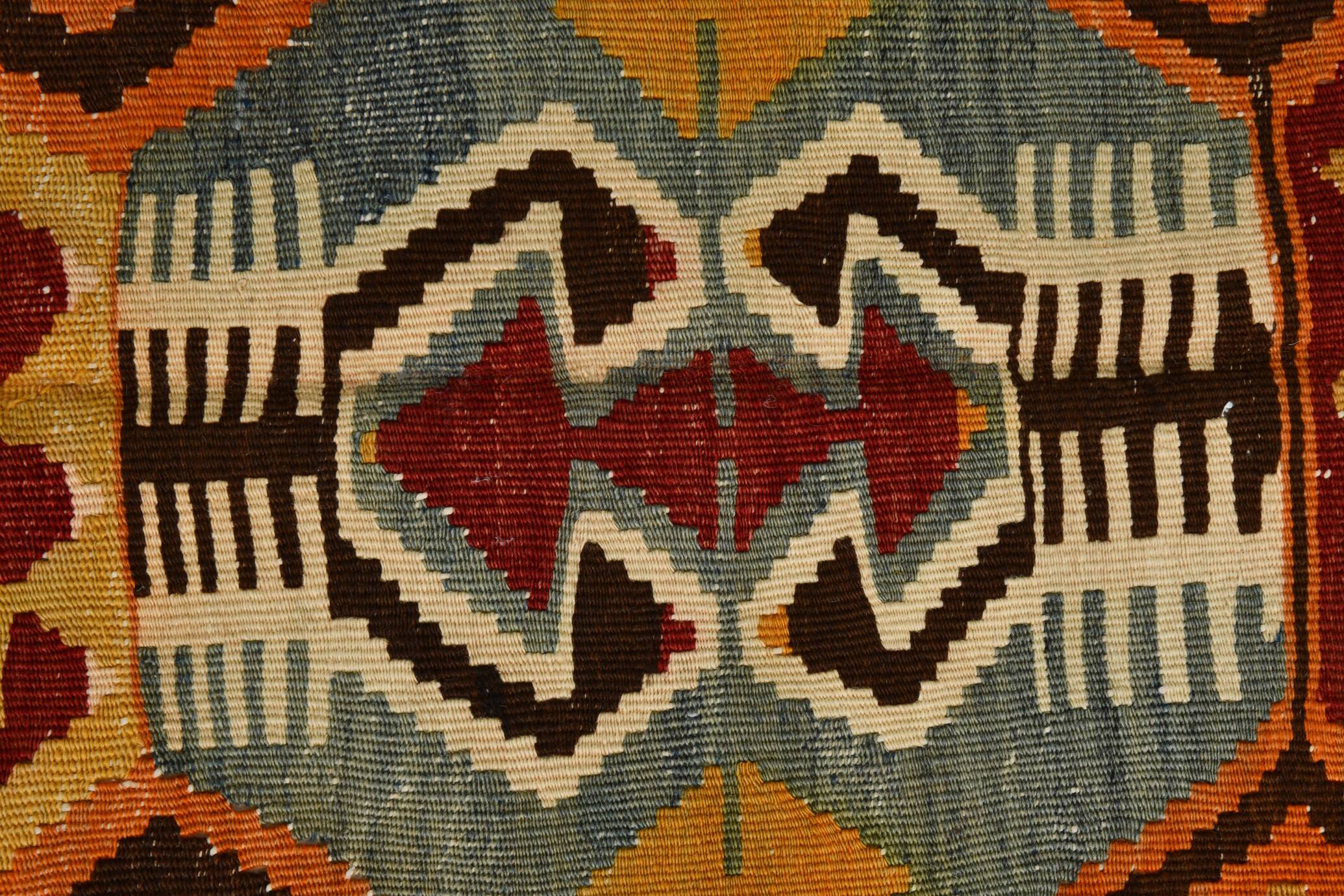 5x10 Red & Orange Geometric Vintage Kilim Rug,142x302Cm