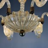 Venetian chandelier in gilded Murano glass with reticello pattern, 6 light arms, circa 1950