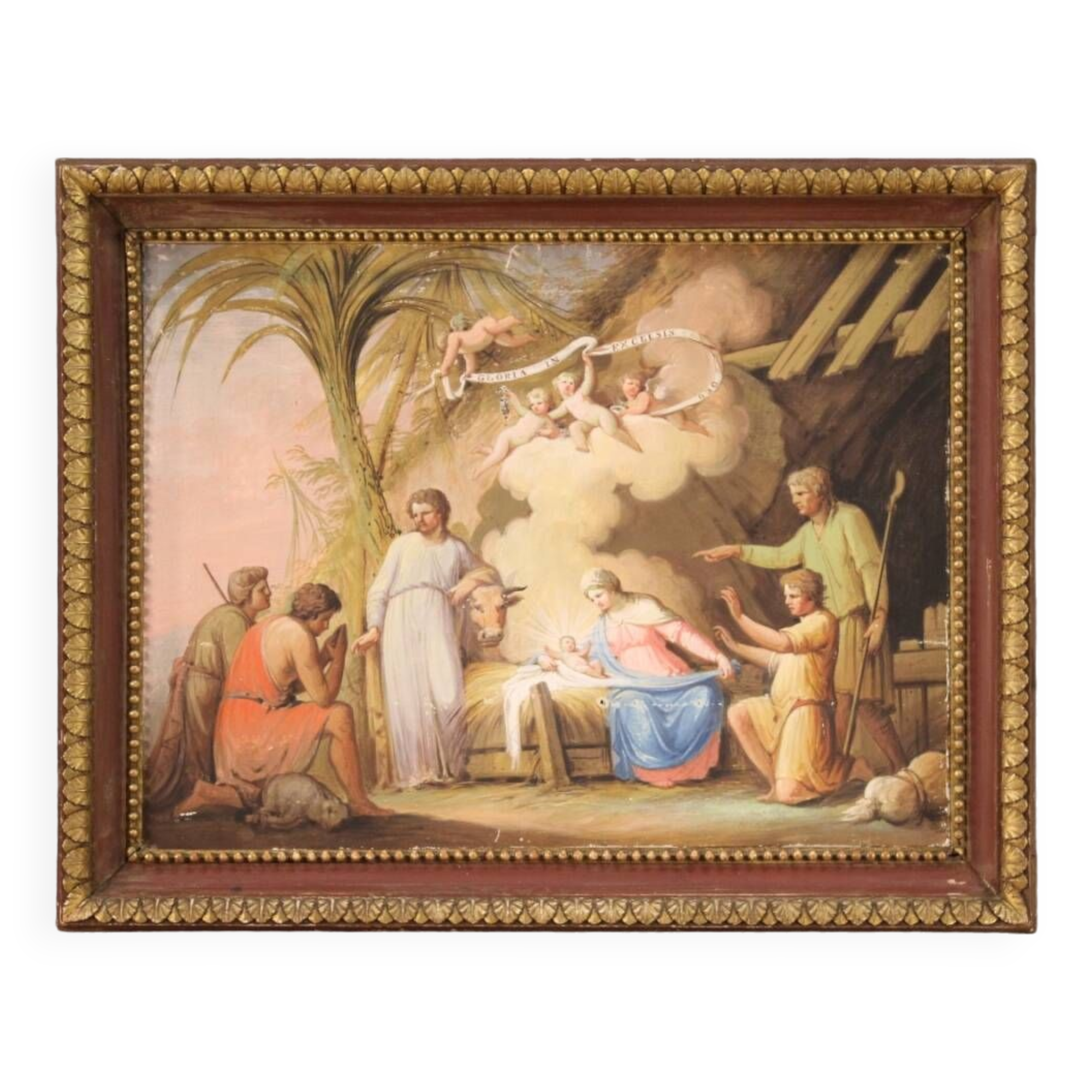 Painting tempera on paper Adoration of the Shepherds from 19th century