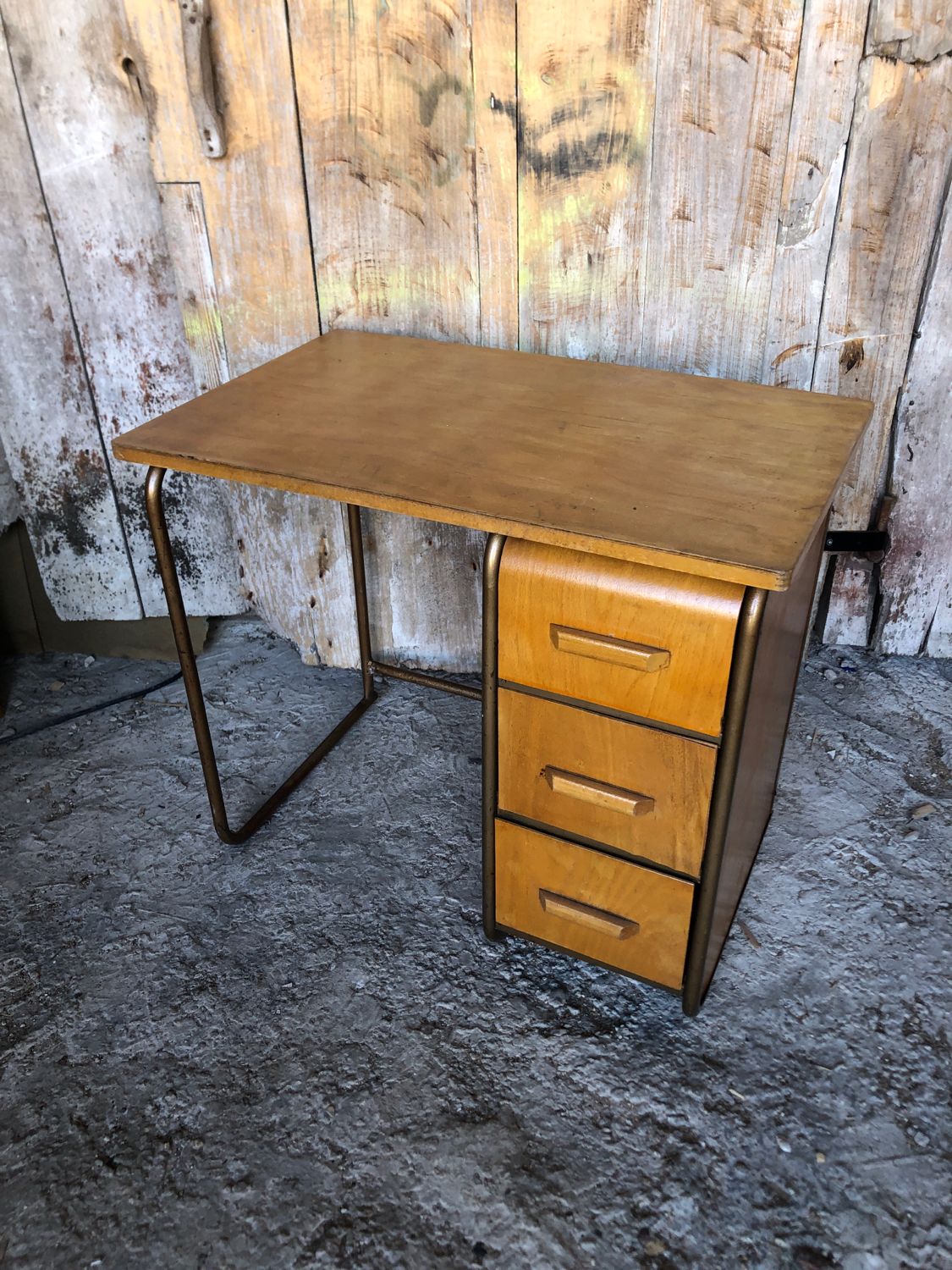 Office style stella metal & wood 3 drawers 70s vintage #a144