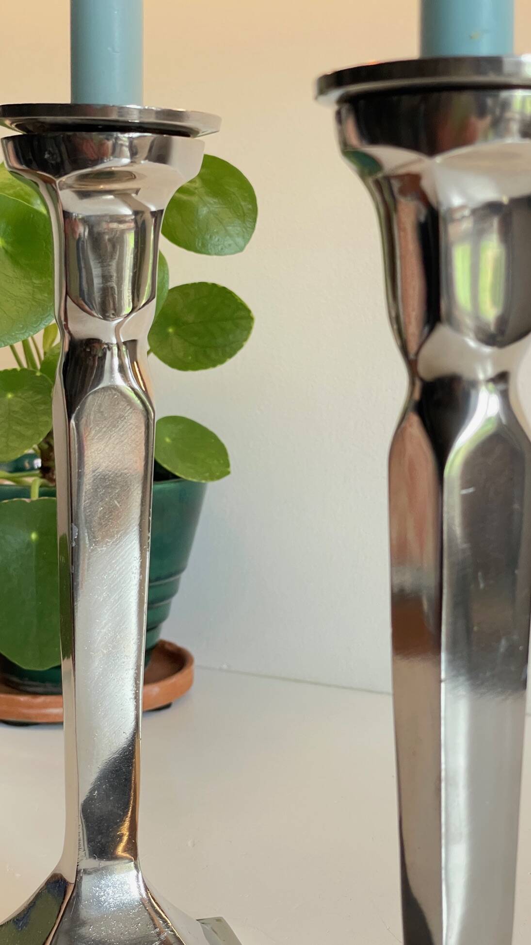 Pair of vintage cast aluminum candlesticks