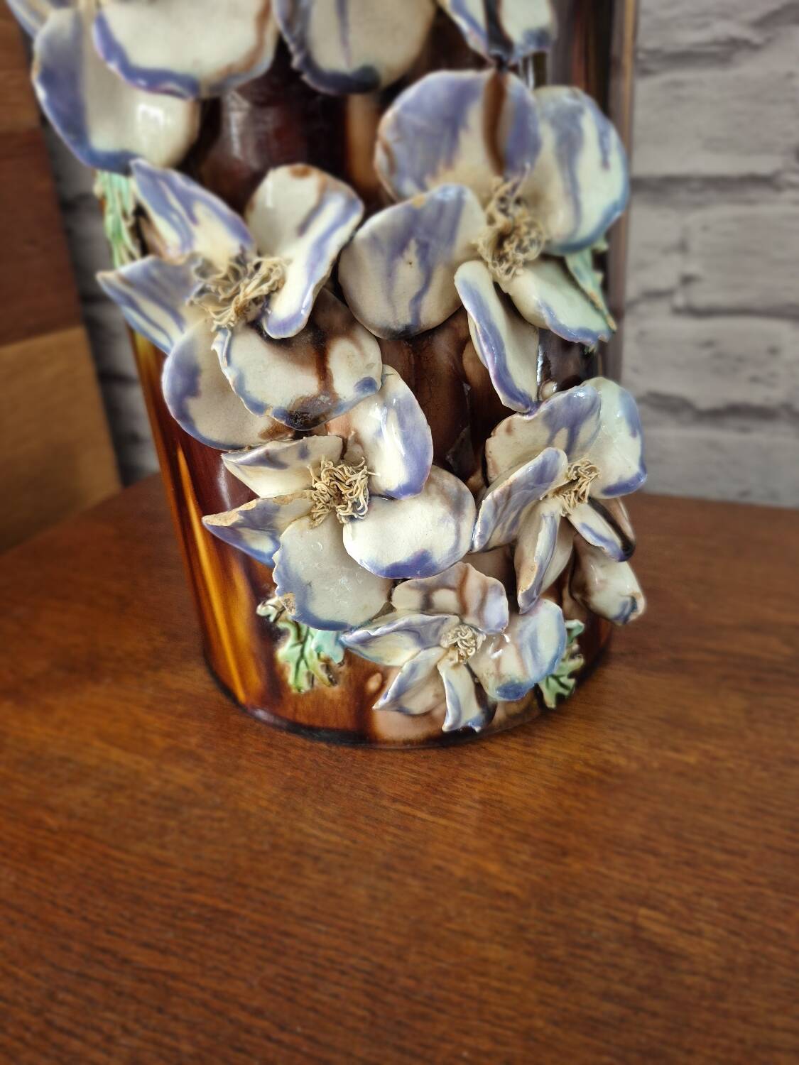 Large tube vase in slipware